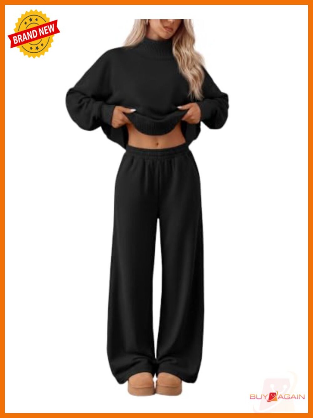 Women's 2 Piece Sweatsuit Set Mock Neck Oversized Sweatshirt Wide Leg Pants